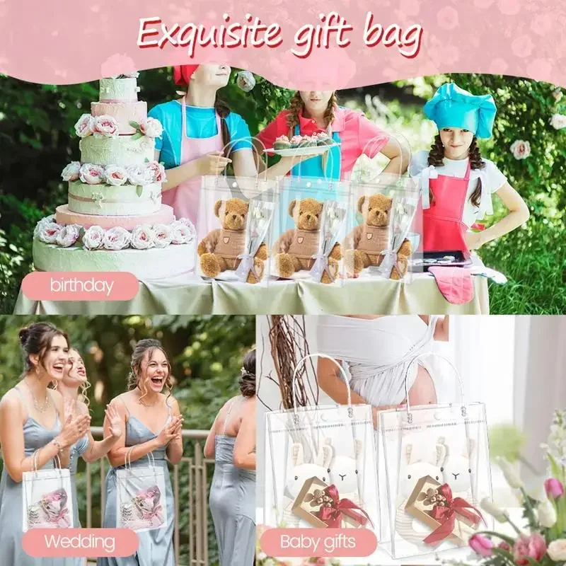 10/20 transparent gift bags with handles for weddings, birthdays, parties, candy, gift packaging, reusable tote bags for Christm image 3