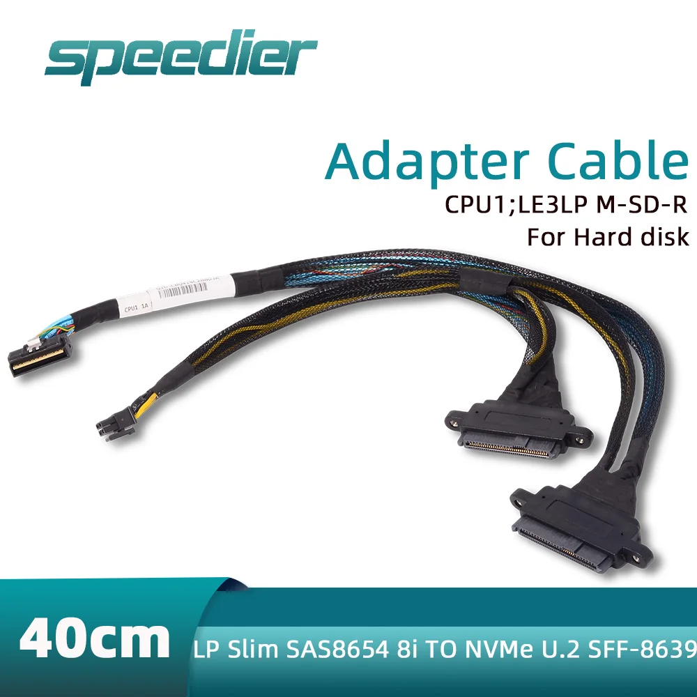 

LP Slim SAS 8654 8i к NVMe U.2 SFF-8639 Кабель-адаптер жесткого диска Прямой LP 8654–8639 Riser Mini 4-контактный разъем питания 0,4 м