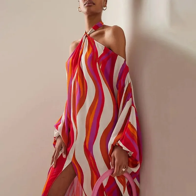 One Piece Swimsuit For Women European And American Swimwear Neck Striped Printed One-piece Swimsuit Suit Women
