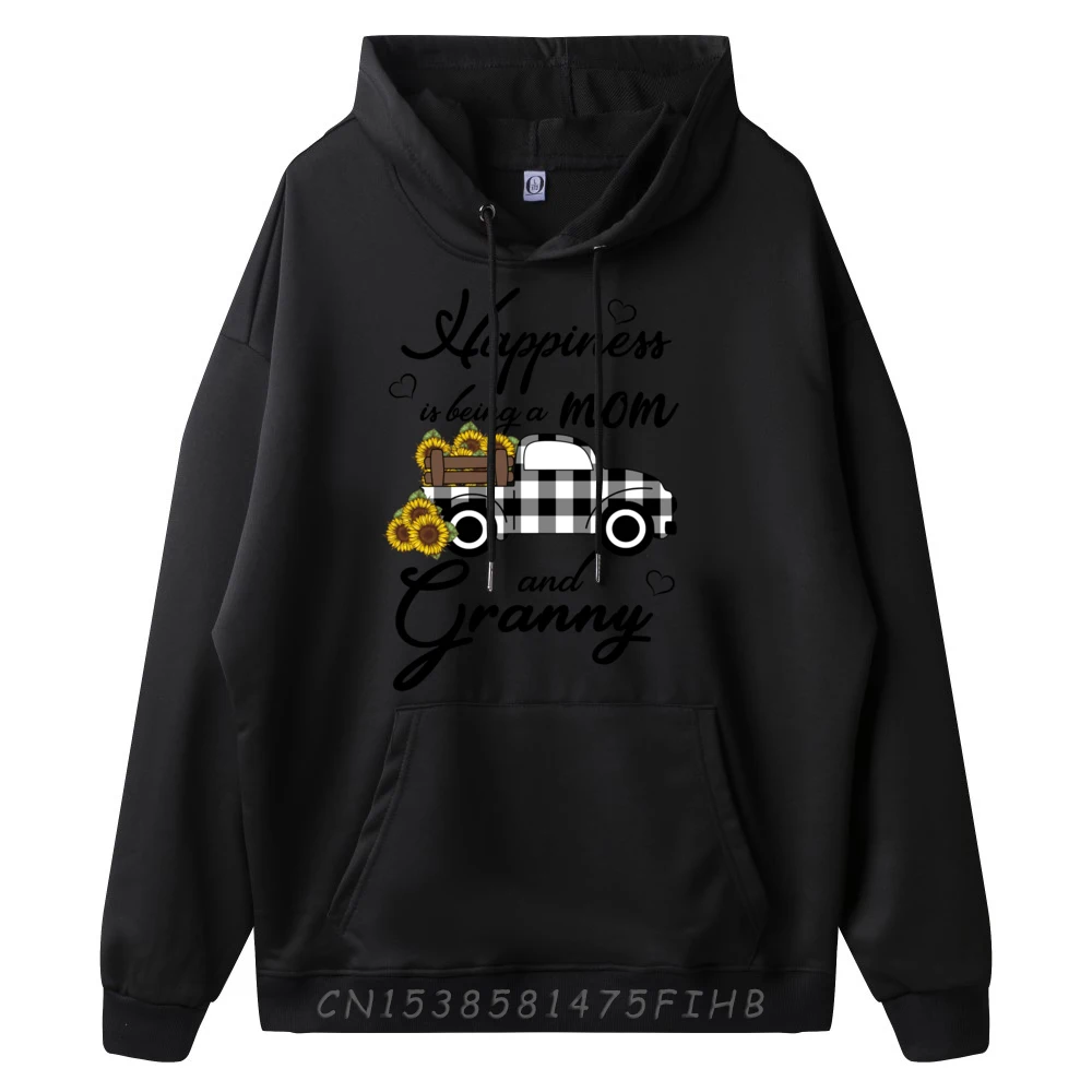 Sunflower Grandma Happiness Is Being A Mom And Granny Red And Black Graphic Hoodie Student Luxury Sweater Print