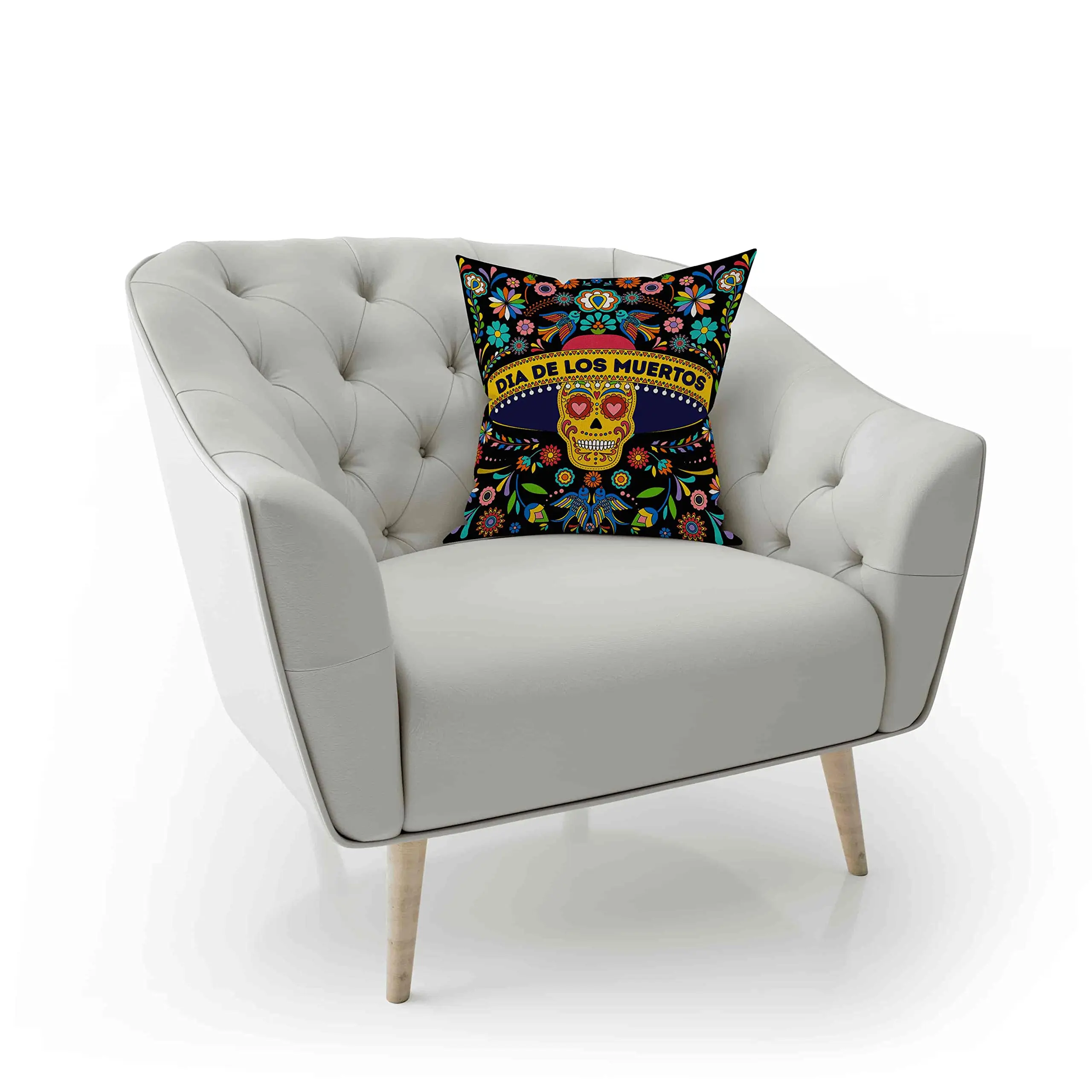 Dia De Los Muertos Fundas de almohada con diseño de calavera de azúcar y flores, Juego de 4 fundas de almohada del Día de los Muertos, decoraciones para fiestas de Fiesta mexicana