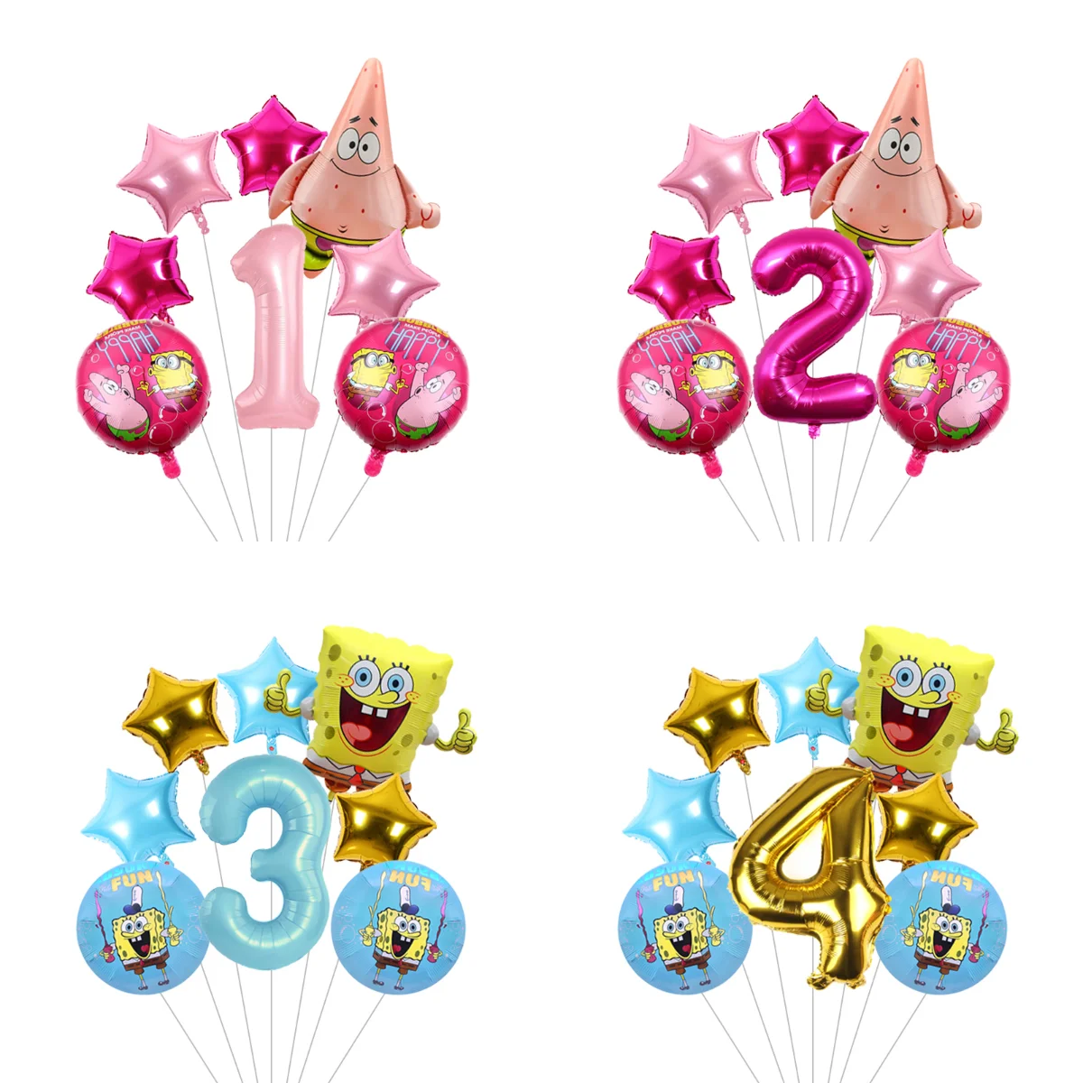 SpongeBob Themen-Party Ballondekor-Set Mehrfarbige Latexballons mit Folienfigurenballons für Heim-Party-Event-Dekoration