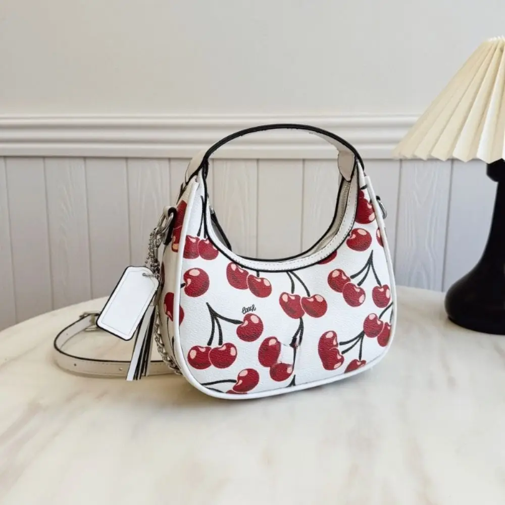 

PU Leather Cherry Pattern Shoulder Bag Adjustment Handbag with Shoulder Strap Large Capacity Crossbody Bag Casual Pillow Bag