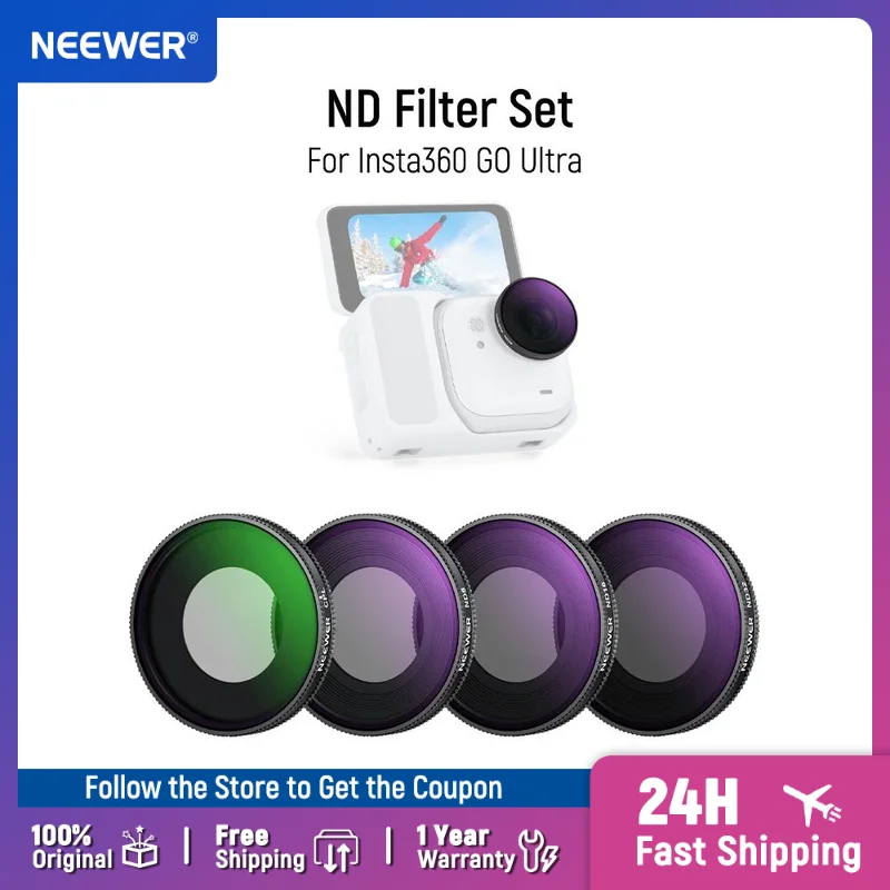 

NEEWER ND Filter Set HD Optical Glass Slim Frame Action Camera Accessories for Insta360 GO Ultra (CPL/ND8/ND16/ND32)
