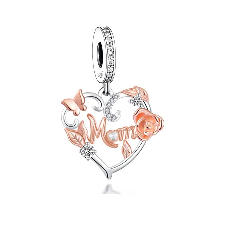 

Fit Original Pandora Charm Bracelet 925 Silver Rose Flower Floral Hoop Butterfly Leaf Mum Bead For Making Mother's Day Berloque