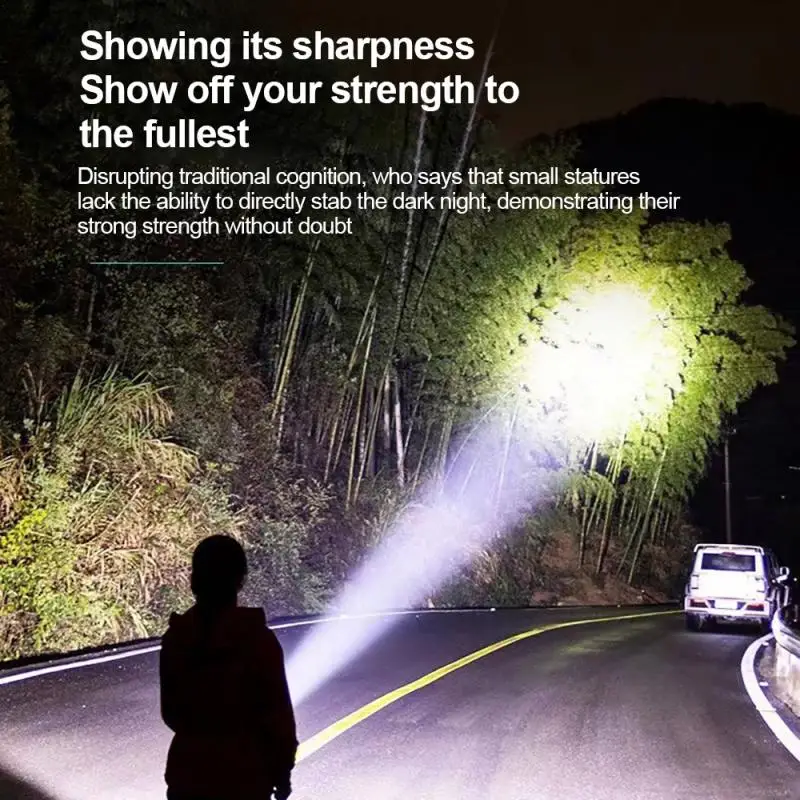 LED Mini Flashlight Type-C Rechargeable Waterproof 3rd Gear Adjustable Brightness Strong Lright Self Defense Flashlight Powerful