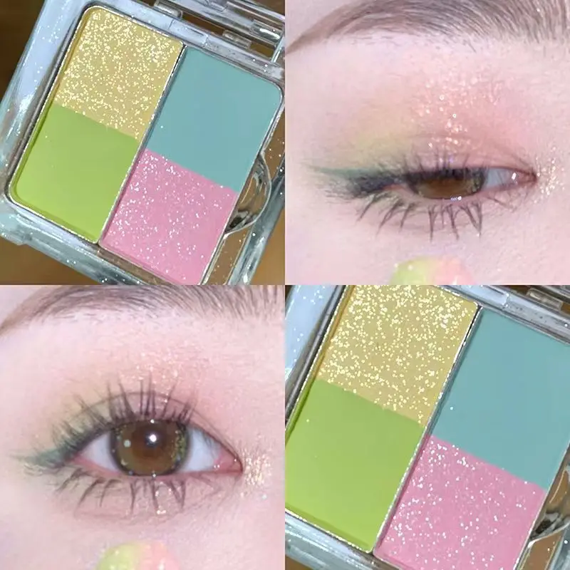 Green White Eyeshadow Palette Professional Highlight Shimmer Brightening Long Lasting Eye Shadow Eye Makeup Eye Cosmetic 3Colors