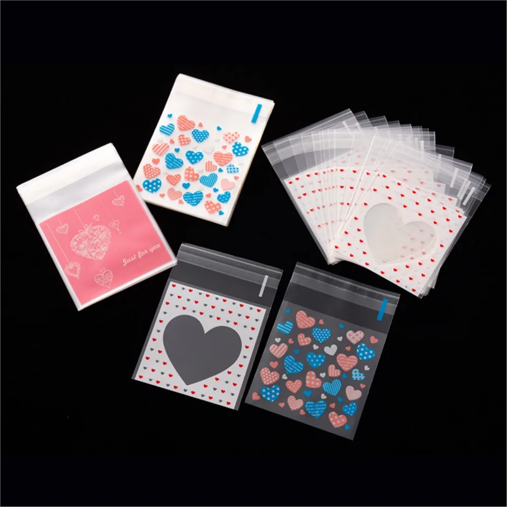 100Pcs 7x7/10x10cm Heart Clear Candy Bag Transparent Plastic Bag For DIY Wedding Birthday Party Decoration Gift Packaging Pouch