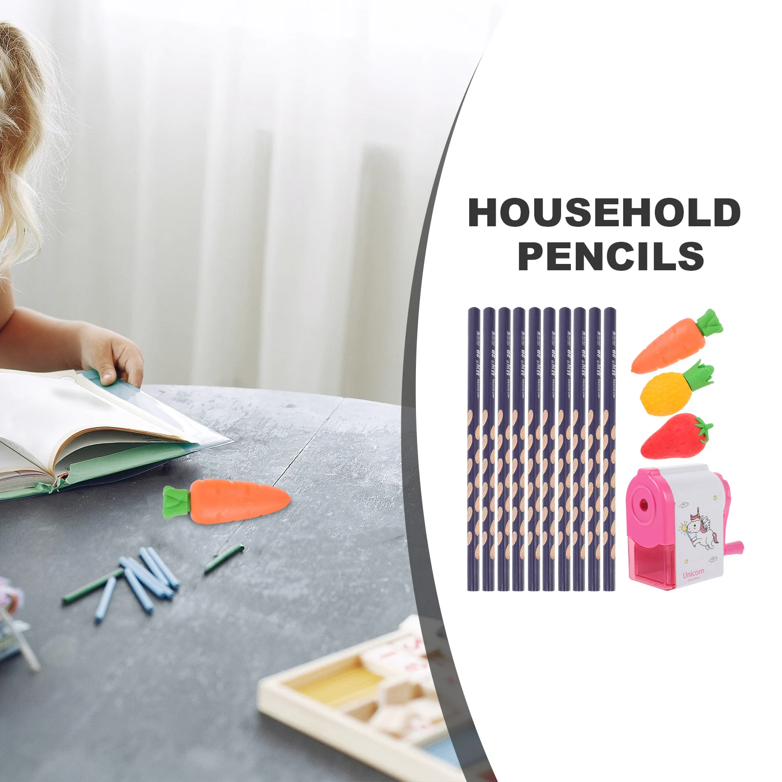 

1 set 1 Set Pencils 2B Hole Cartoon Fruit Erasers Smooth Writing School Supplies Students Multi-Function Sketch Drawing Pencil