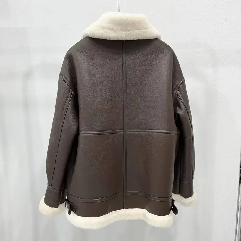 Abrigo de piel de cordero auténtica para mujer, chaqueta de doble cara de lana Real, cálida, invierno, ZJ6039, 2023