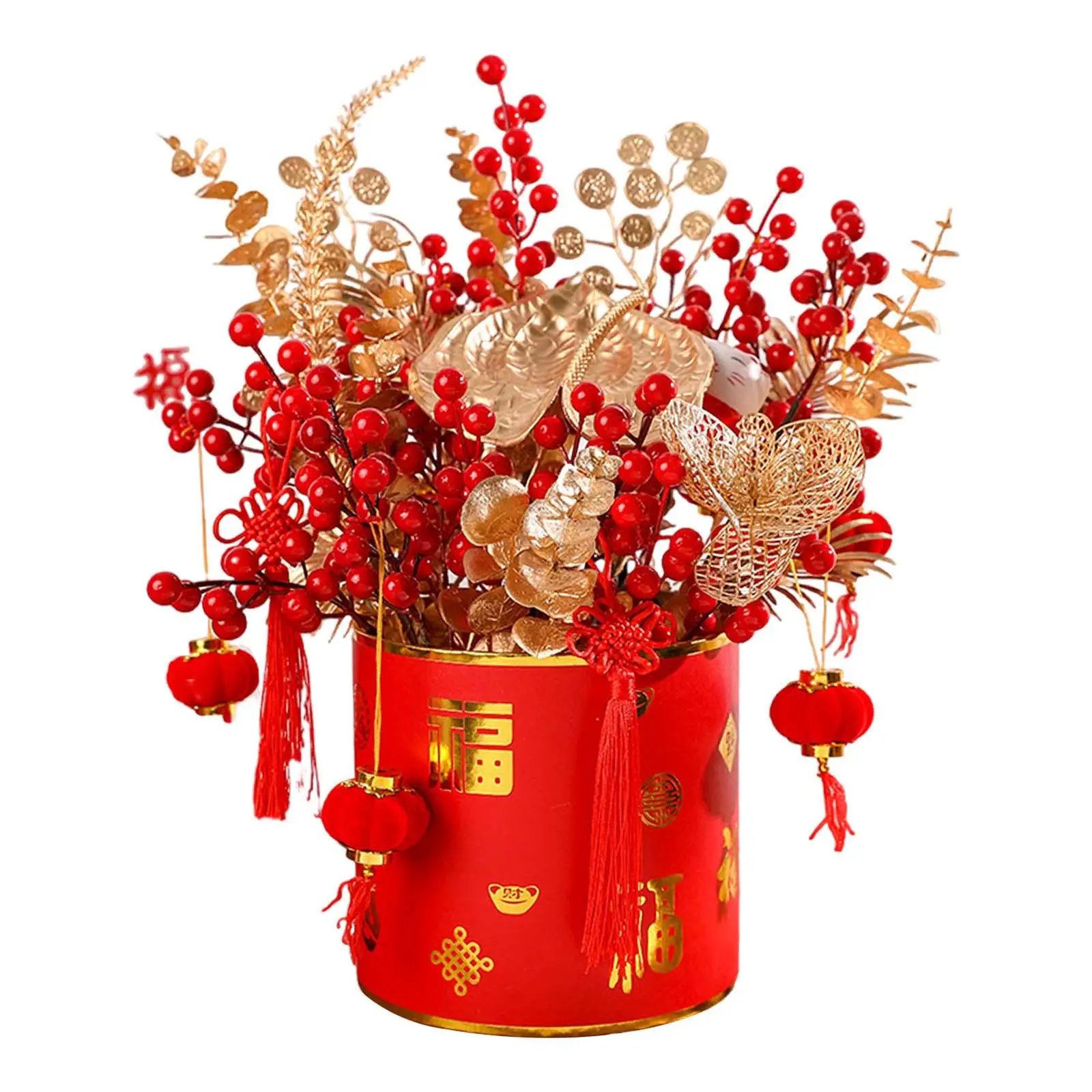 Artificial Floral Pot Spring Festival Desk Ornament Size 18x30cm Decorative