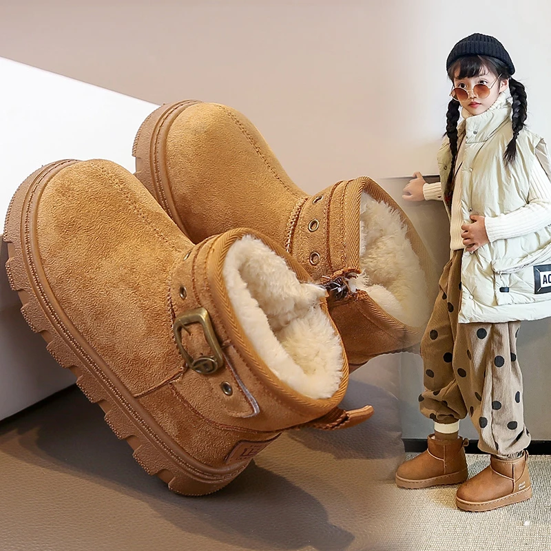 

2025 Children Snow Boots Winter Cute Warm Fashion Anti Slip Shoes Kids Boys Girls Leisure Thick Fur Platform Flat Short Boots