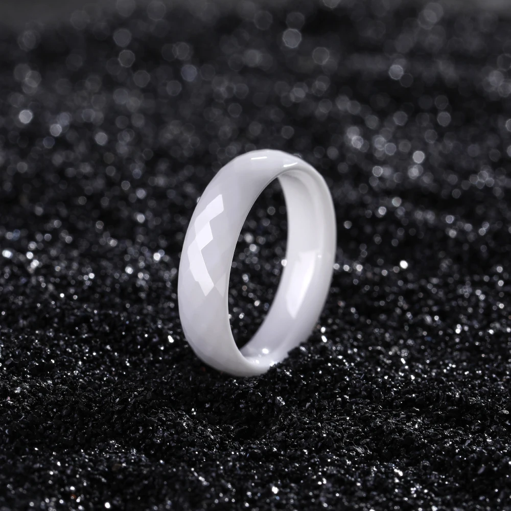 Tigrade White Ceramic Rings for Women 4/6mm Diamond Cut Black Ring Unisex Wedding Band Shiny Naturel Material Allergy Free