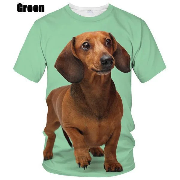 New Summer Hot Sale 3D Dachshund Men\'s/women\'s Fashion Slim 3D Printing Short-sleeved Casual Round Neck T-Shirt