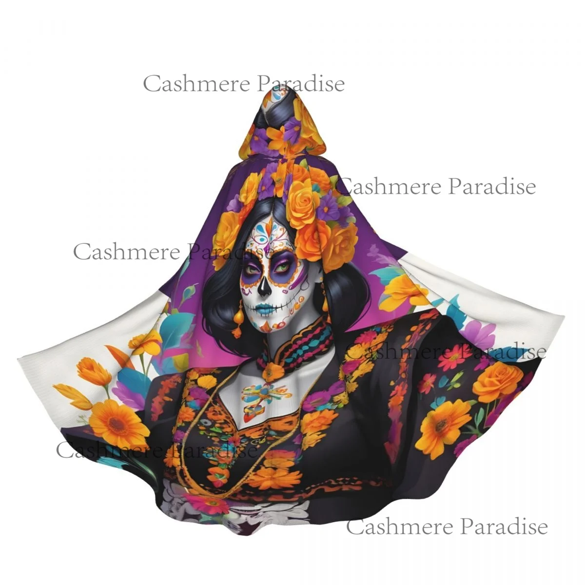 

Dead With Suga Skulls, плащ с цветами календулы, накидка для взрослых, накидка с капюшоном, средневековый костюм, ведьма, Викка, эльф, Пурим, карнавальная вечеринка