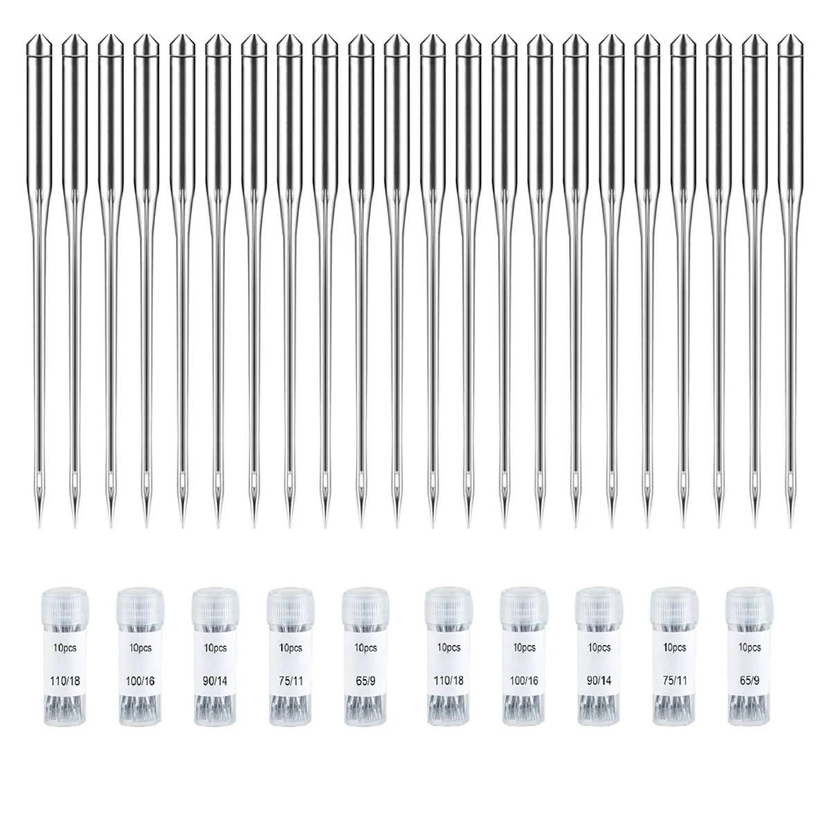 ABNQ 100PCS Sewing Machine Needles Regular Point Needle for Singer , Assorted Size 65/9, 75/11, 90/14, 100/16, 110/18