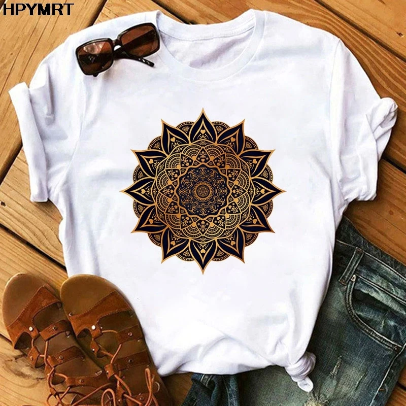 Beautiful mandala Print T Shirt Women Short Sleeve O-Neck Loose Tshirt Female Harajuku Tee Shirt Tops Camisetas Mujer Clothing