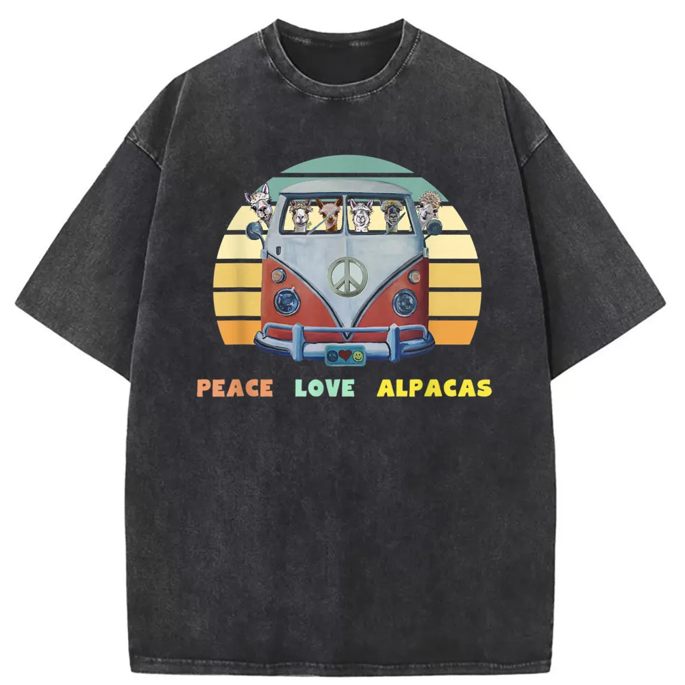 Men Peace Love Alpacas Man T-shirts Fall Cute Fashionable Long Sleeve Tee Shirts Women Vintage Sweatshirts Novelty Clothing