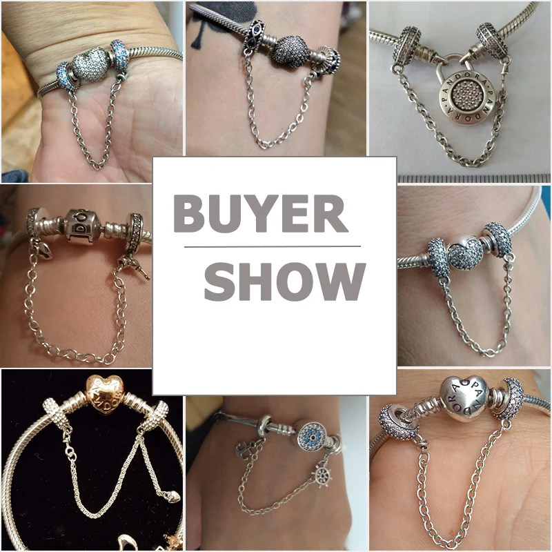 BISAER Sicherheitsketten-Kollektion aus 925er-Sterlingsilber, Herz-Stern-Charms, Silikon-Perle, passend für Damen-Armbänder, edles Schmuckzubehör