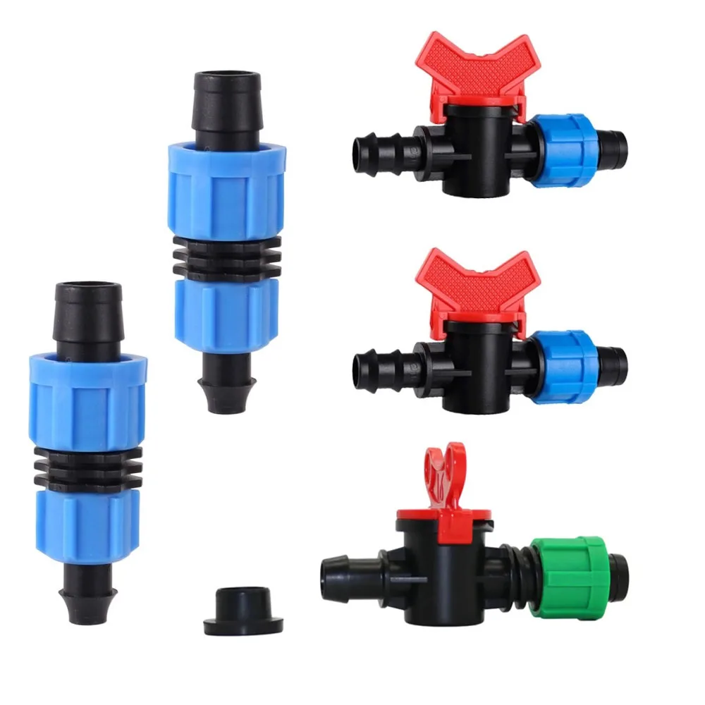 16mm Drip Irrigation Tape Locking Bypass Valve with T-ring DN17mm PE Pipe Bypass Straight Connector for Micro-Irrigation Tape