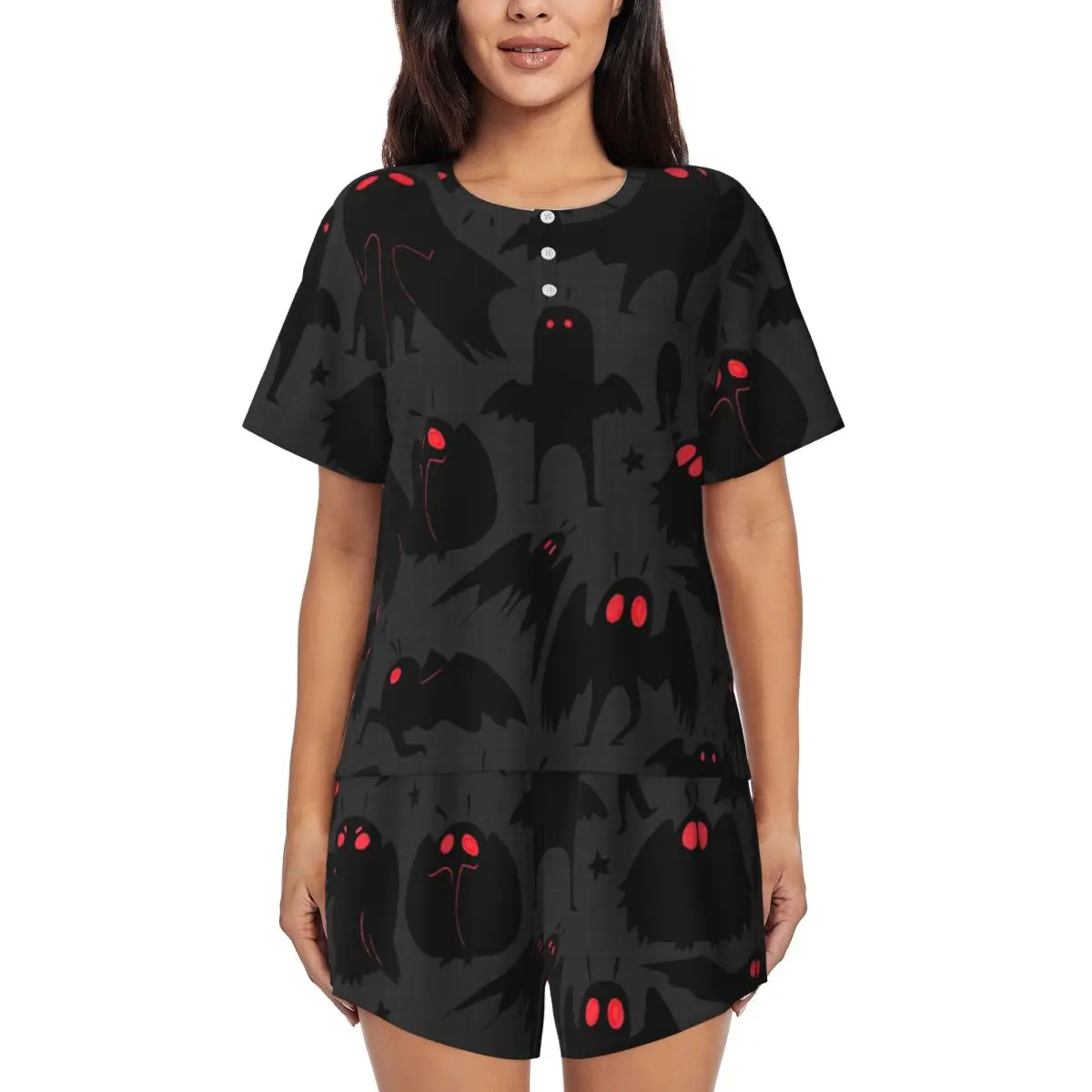 

Милая ночная рубашка с рисунком криптидов и мотменов, с круглым вырезом и короткими рукавами, для сна, женский мягкий пижамный комплект с короткими штанами