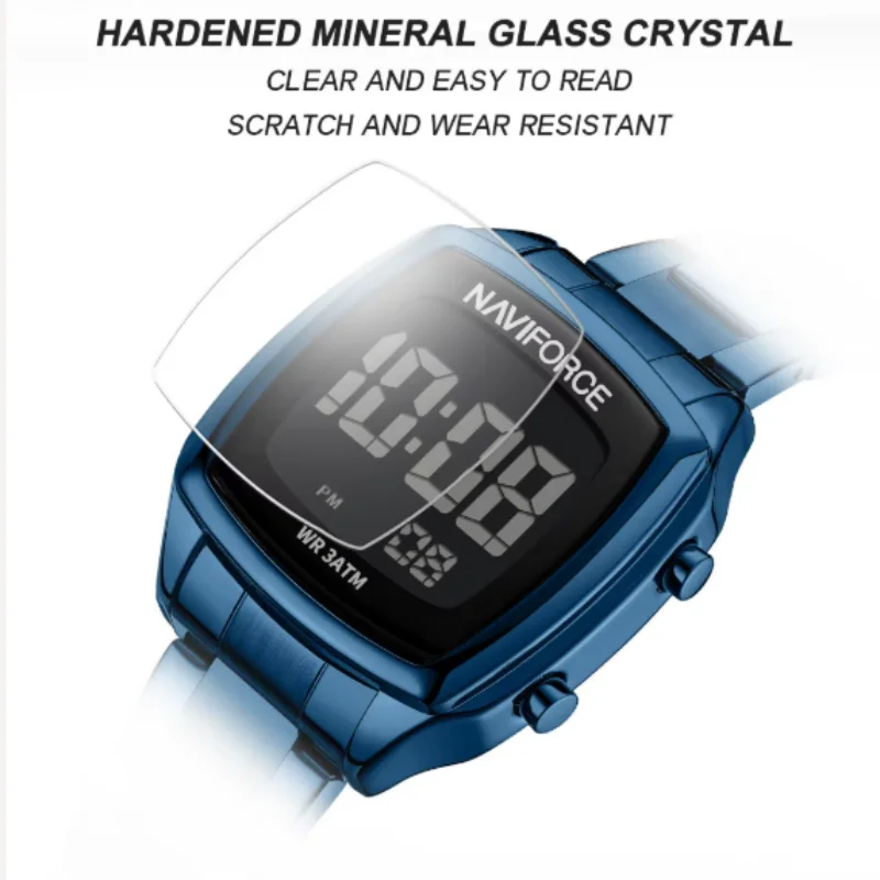 NAVIFORCE Women's Digital Wristwatch 3ATM Waterproof Luminous Stainless Steel Strap Female Fashion Daily Wear Watches Girls Gift