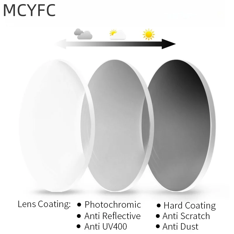 

MCYFC 1.56 1.61 1.67 1.74 Index Photochromic Gray Brown Optical Prescription Lenses Myopia Hyperopia Resin Lens for 1 Pair