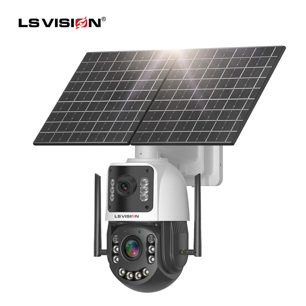 LS VISION 20 Вт уличная солнечная камера видеонаблюдения 4MP двойной объектив 50-кратный зум водонепроницаемая батарея PTZ 24/7 сетевая камера наблюдения 20 Вт