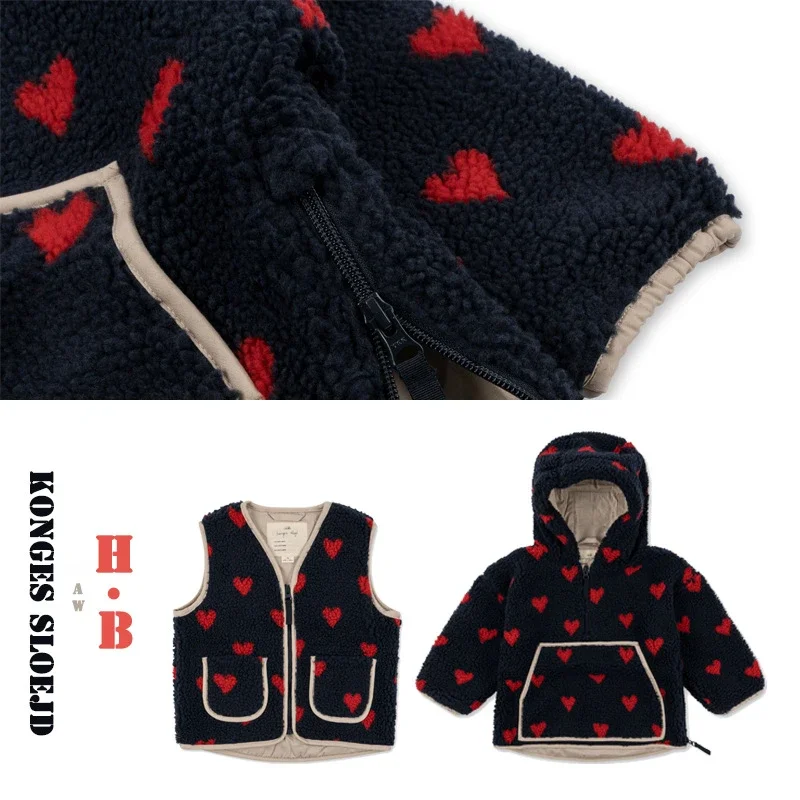 1-9 Yrs Ks Winter Children\'s Clothing Baby Boys Thicken Coat Lamb Wool Hooded Outerwear Kids Print Fur Vest Christmas Jacket