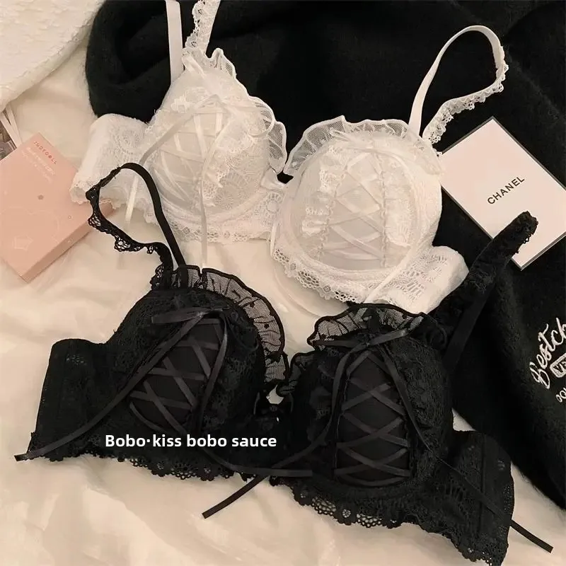 SweetPure Desire Aesthetic Lace Bras Women's Small Bust Gathered Anti-Sagging New Style Lolita Bra Suit Sexy Chinese Origin