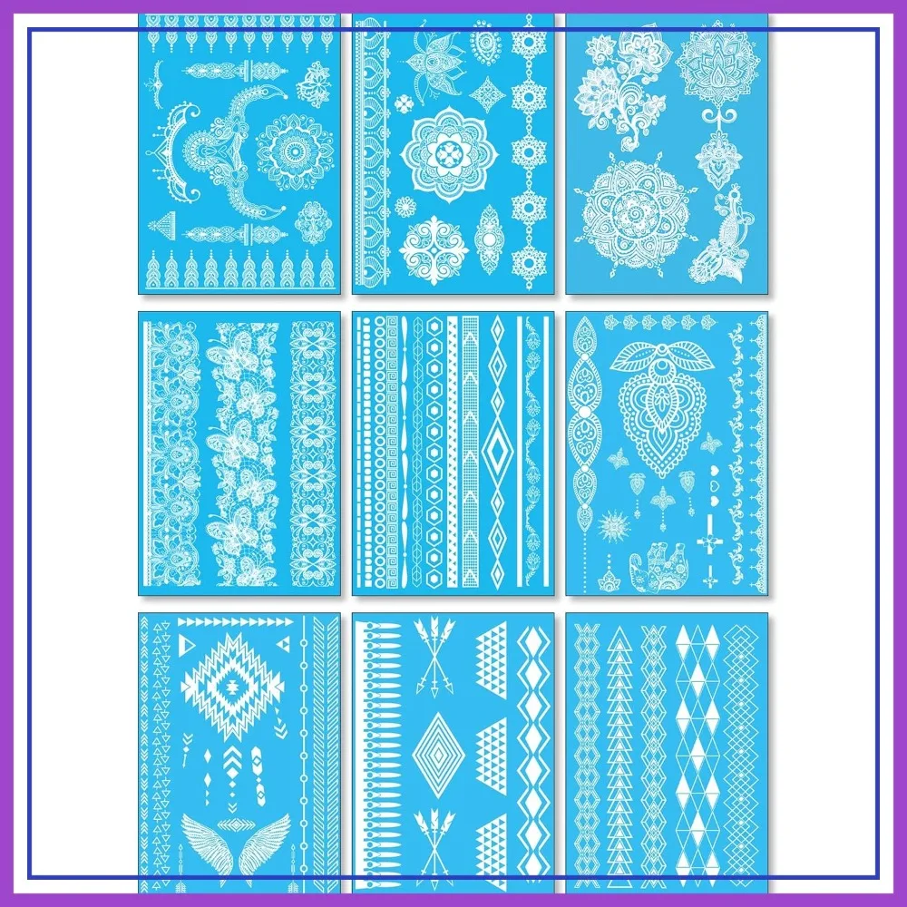 

9 Sheets White Lace Temporary Tattoos for Women - Realistic Waterproof Fake Stickers for Wedding, Party, Beach