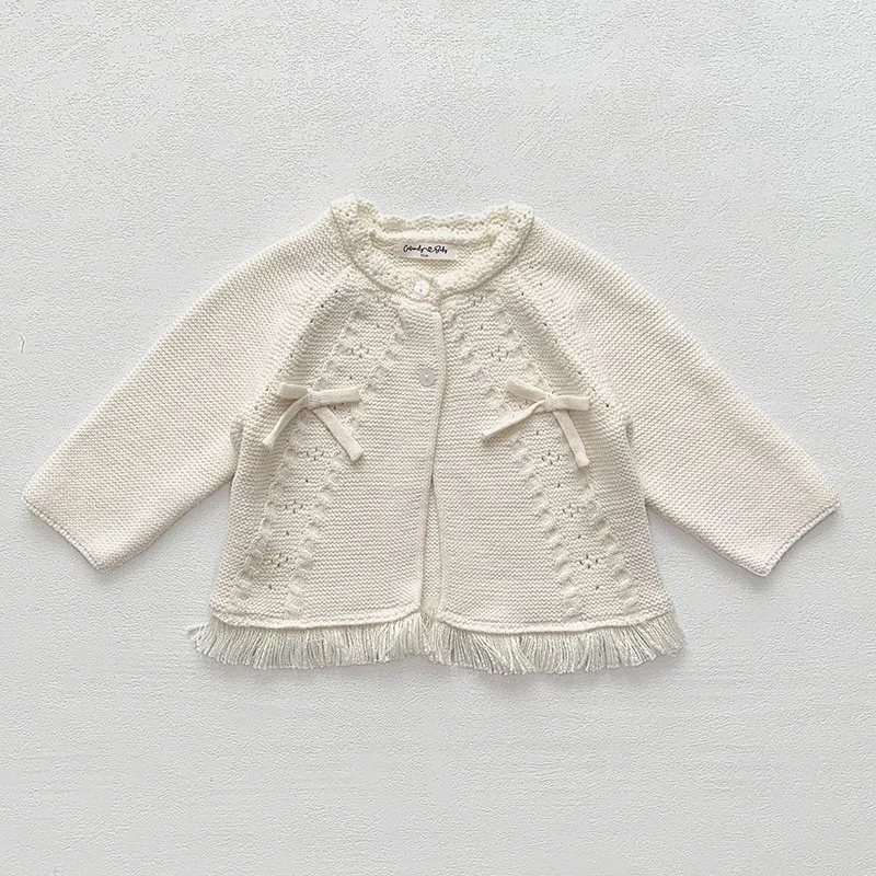 2024 New Autumn Casual Loose Sweater Coat Kids Knitted Cardigan Baby Girls Long Sleeved Solid Color Knitting Cardigan Coat