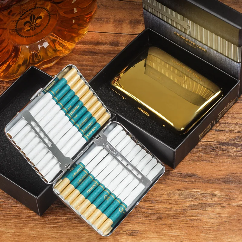 

New Mirror Gold Cigarette Case 18 Pcs Medium Cigarette Metal Brass Portable Personalized Men's Gift Cigarette Set Accessories