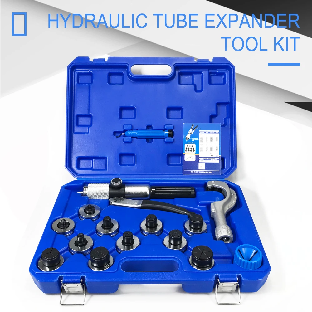 Pipe Cutter Professional Copper Tube Refrigeration Tool Hydraulic Tube Expander Tool Kit with Pipe Expander Heads Deburring Tool