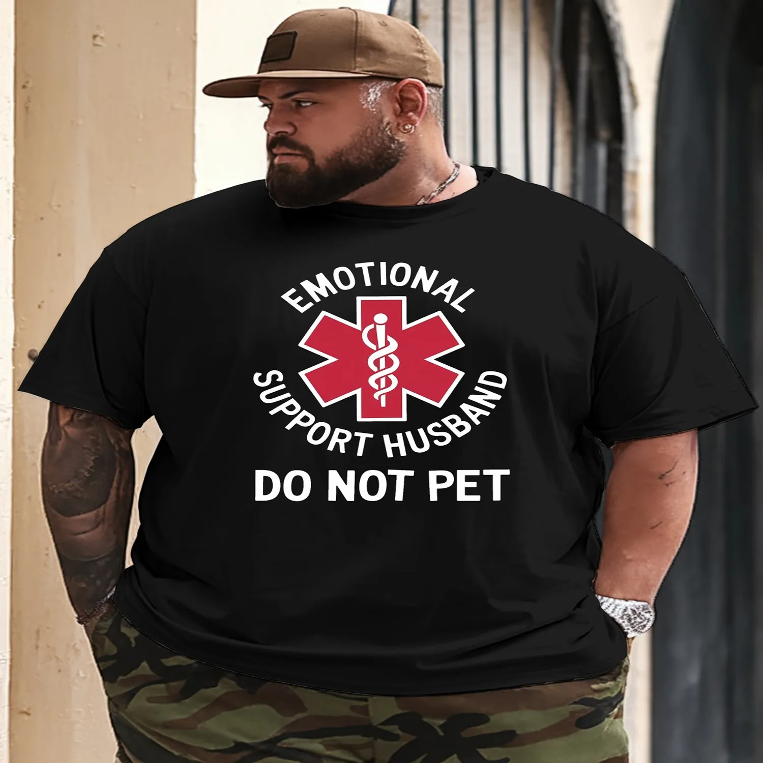 Emotional Support Husband Do Not Pet New Oversized Short-Sleeve T-Shirt Featuring American Fashion Prints, Designed for And Style for Larger Men, Perfect for Spring And Summer with a Casual Round Unisex tshirt, Graphic tshirt