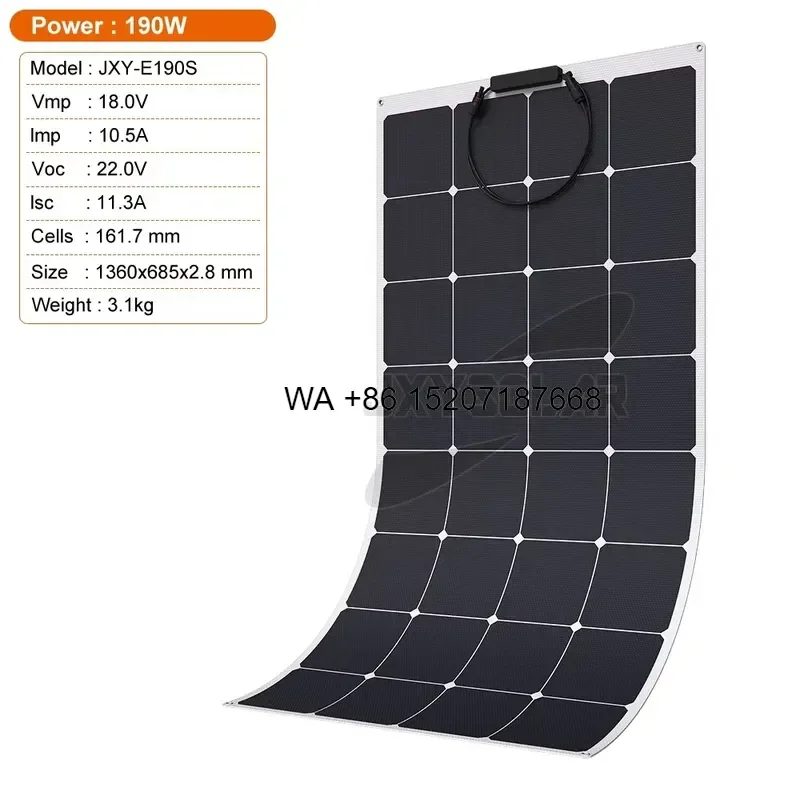 Wmwmnu 190W 18V Waterproof Bendable Solar Panel Flexible for Reliable Outdoor Energy Supply