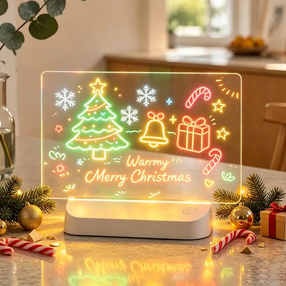 Dry Erase Board for Desk Led Acrylic Message Board Rechargeable Led Drawing Board for Kids Neon Glow Light Up Tablet with 7