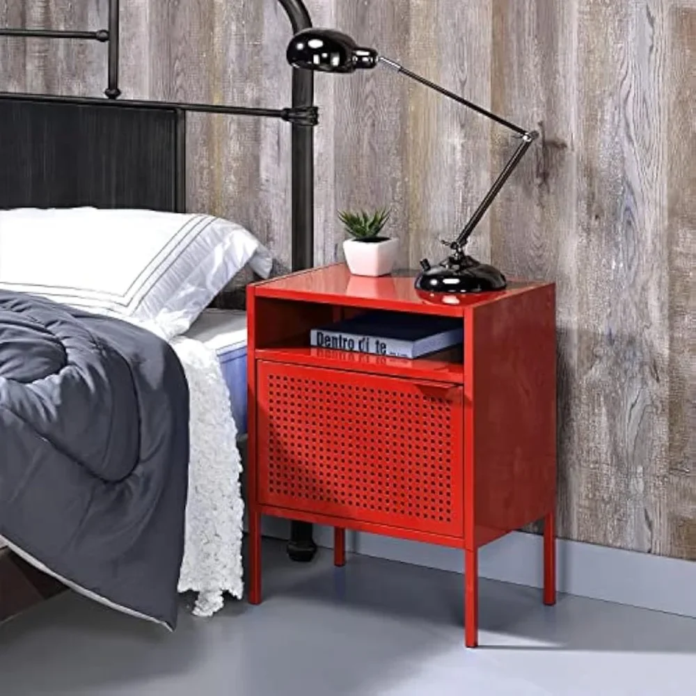 Gemma Metal Nightstand with USB Port in Red bedroom furniture  tables de nuit 13