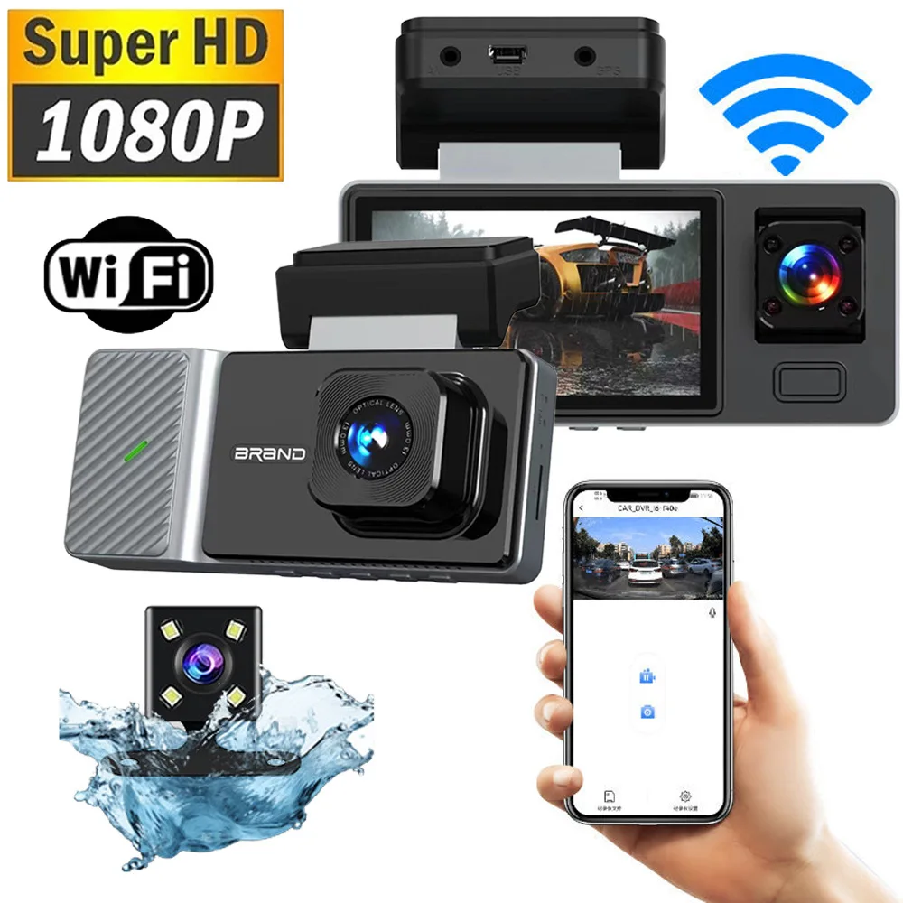 A8 3Inch IPS Dash Cam car Dvr HD1080P 170Wide Angle Super Night Vision Mobile Internet Front Carbin Rear View 3lens Black Box