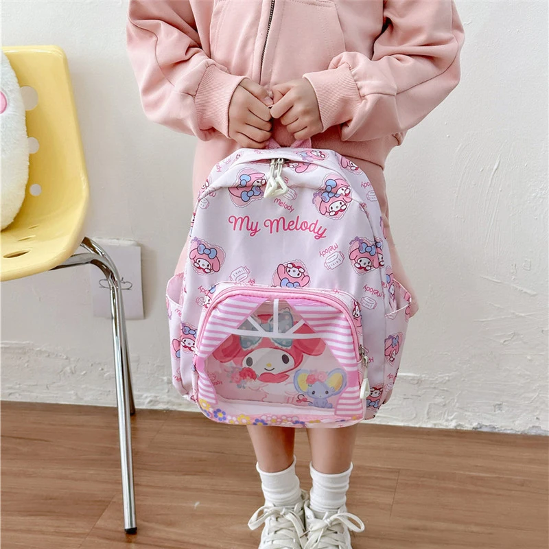 Mochila Kawaii de dibujos animados Sanrio Melody Kuromi Cinnamoroll, bolso escolar de moda para niños, bolsos de hombro de alta capacidad, regalos