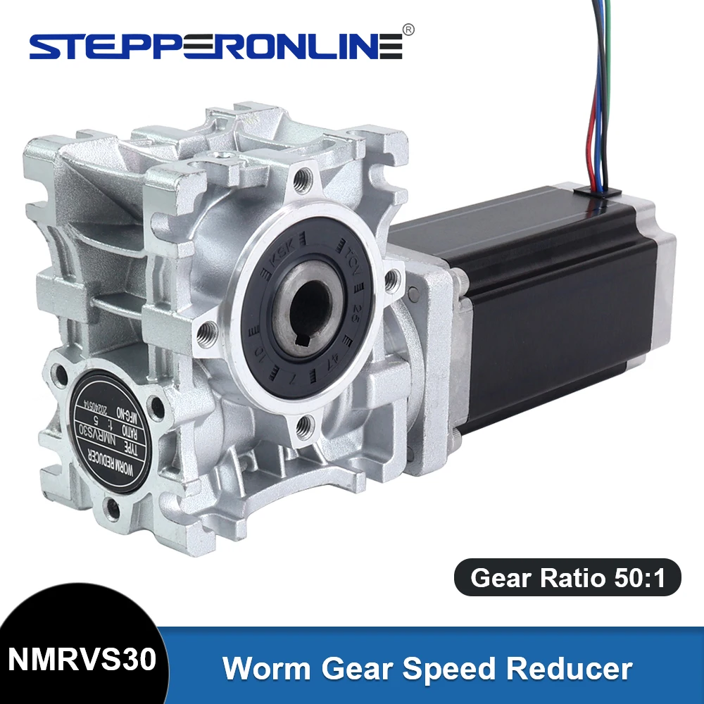 

STEPPERONLINE Nema 23 Worm Geared Stepper Motor with Gear Ratio 50:1 Worm Gearbox NMRVS30 Worm Gear Speed Reducer CNC