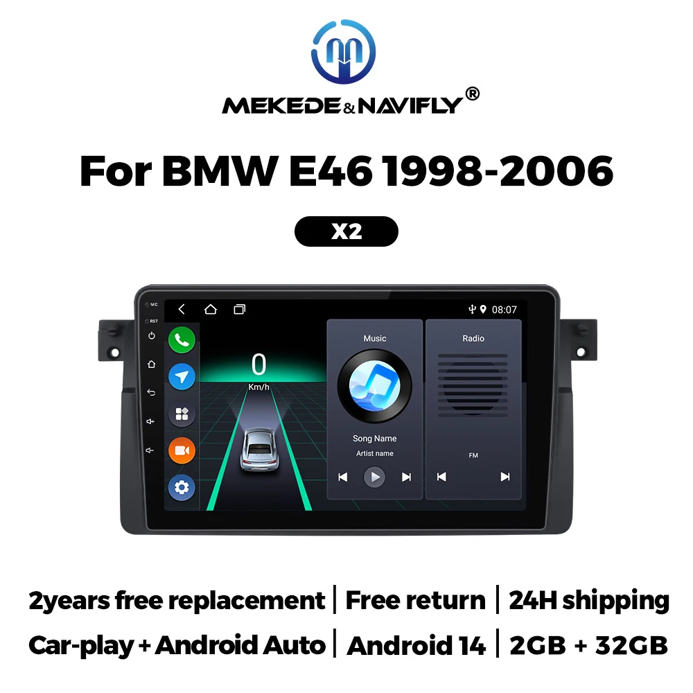MEKEDE Autoradio für BMW E46 M3 318/320/325/330/335 1998-2006 WIFI Android Smart System Carplay Auto 2 Din Haupteinheit