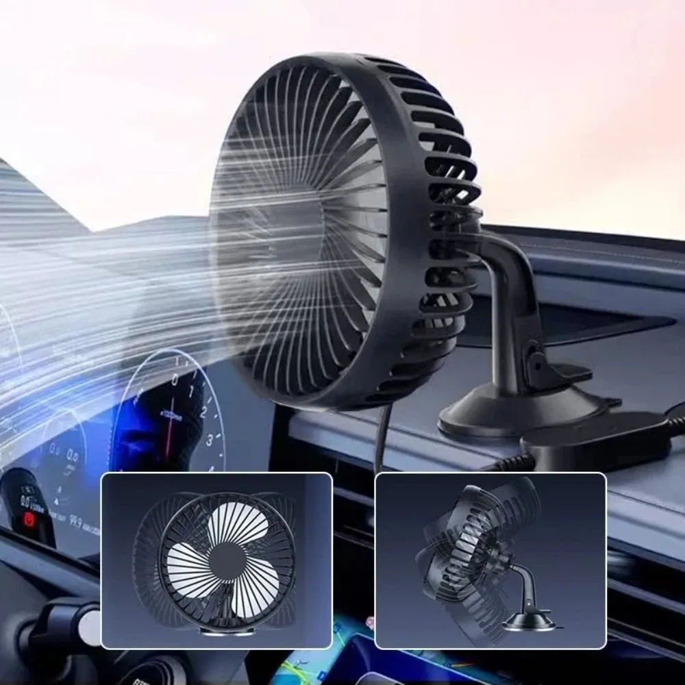 

Strong Wind Power Dual-Head Car Fan Multi-Angle Adjustable Dual Head Design Vehicle Cooling Fan Quiet Operation USB Power Port