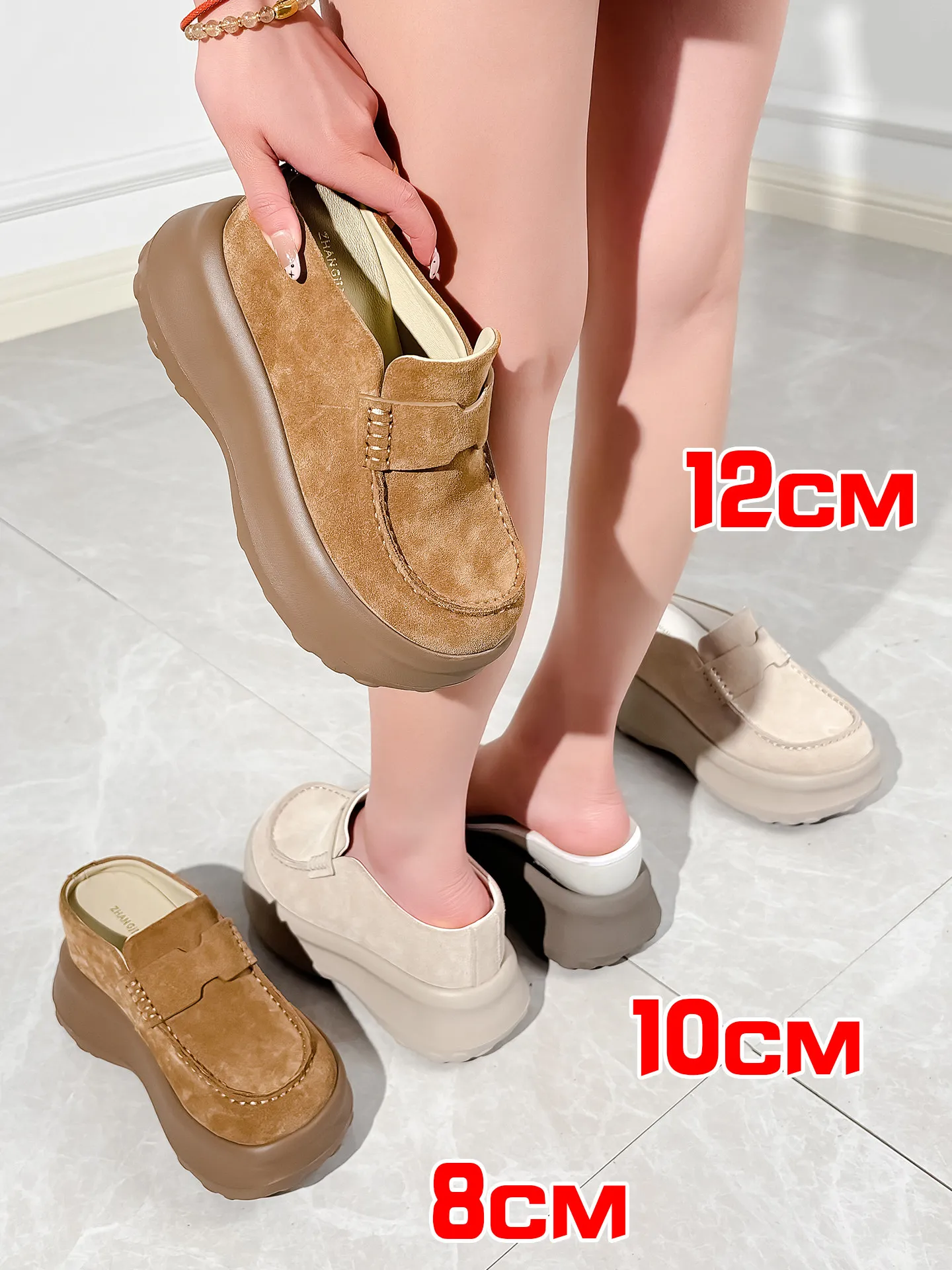 

Женские туфли-мюли ZJR 8-12 см для увеличения роста, винтажные, из замши, со скрытым каблуком, на платформе, с закрытым носком