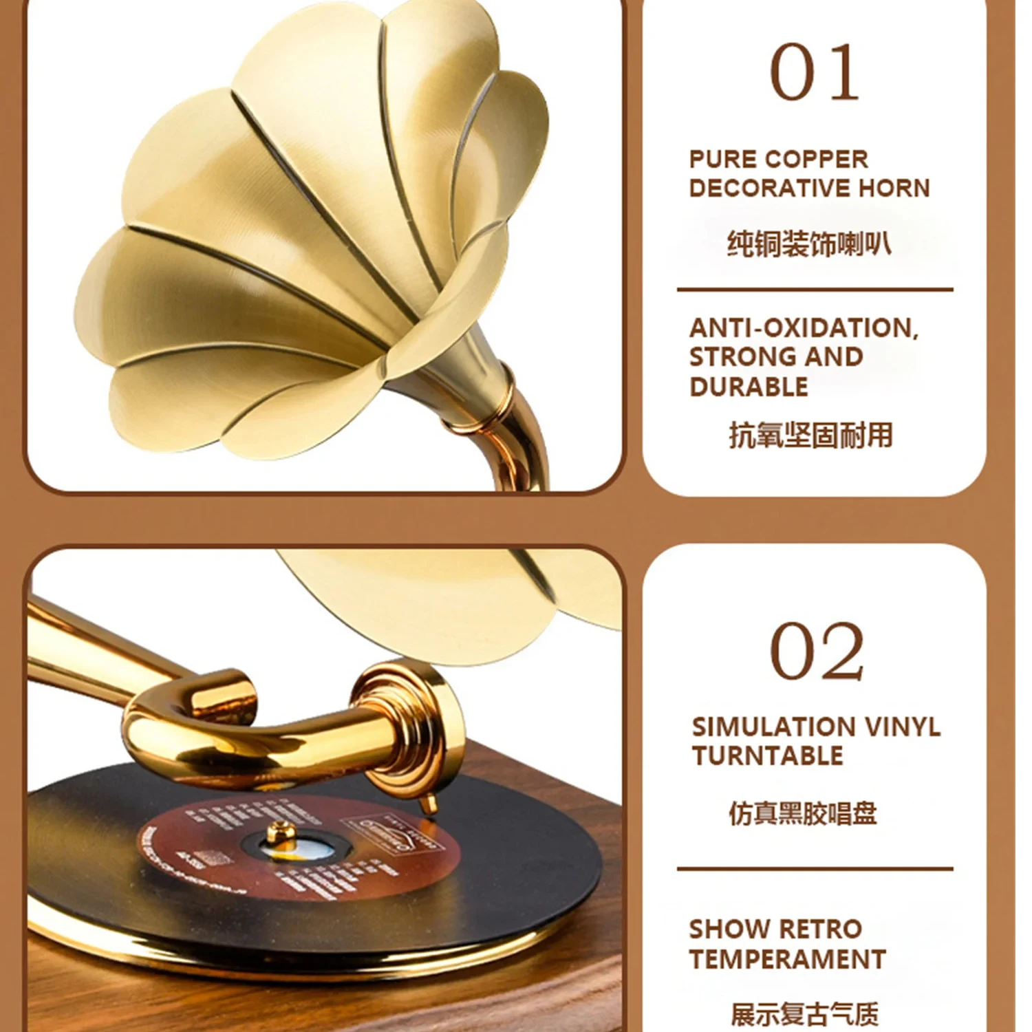 

GAS-RD82 vinyl record player design mini phonograph retro Bluetooth speaker, furniture decoration popular high-power speaker