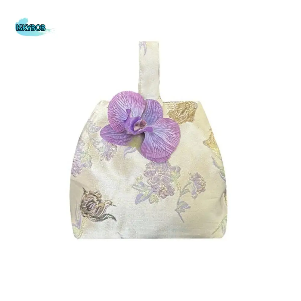 

Embroidery Hanfu Knot Wrist Bag Cloth Chinese Style Flower Handbag Orchid Flower Pendant Lanyard Festive Sugar Bag Wedding