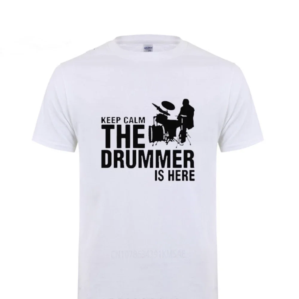 Men's Tops Tee Keep Calm The Drummer Is Here Printing T Shirt For A Drummer And Drums Cotton Short Sleeves O Neck T-Shirt Tshirt