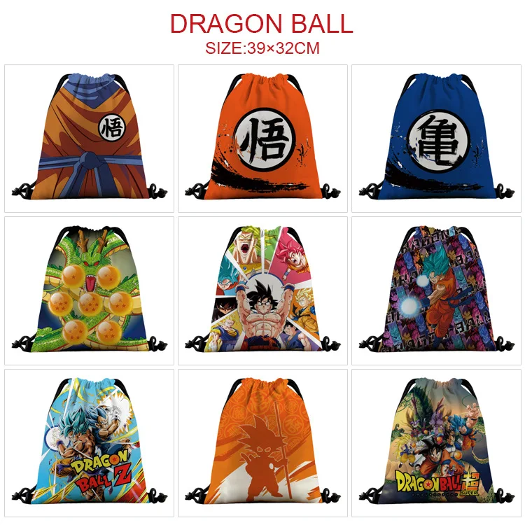 Mochila con figuras de Dragon Ball Anime Son Goku Kakarotto, bolsillos con cordón, periféricos de animé, bolsa de almacenamiento de lona, regalo para niños
