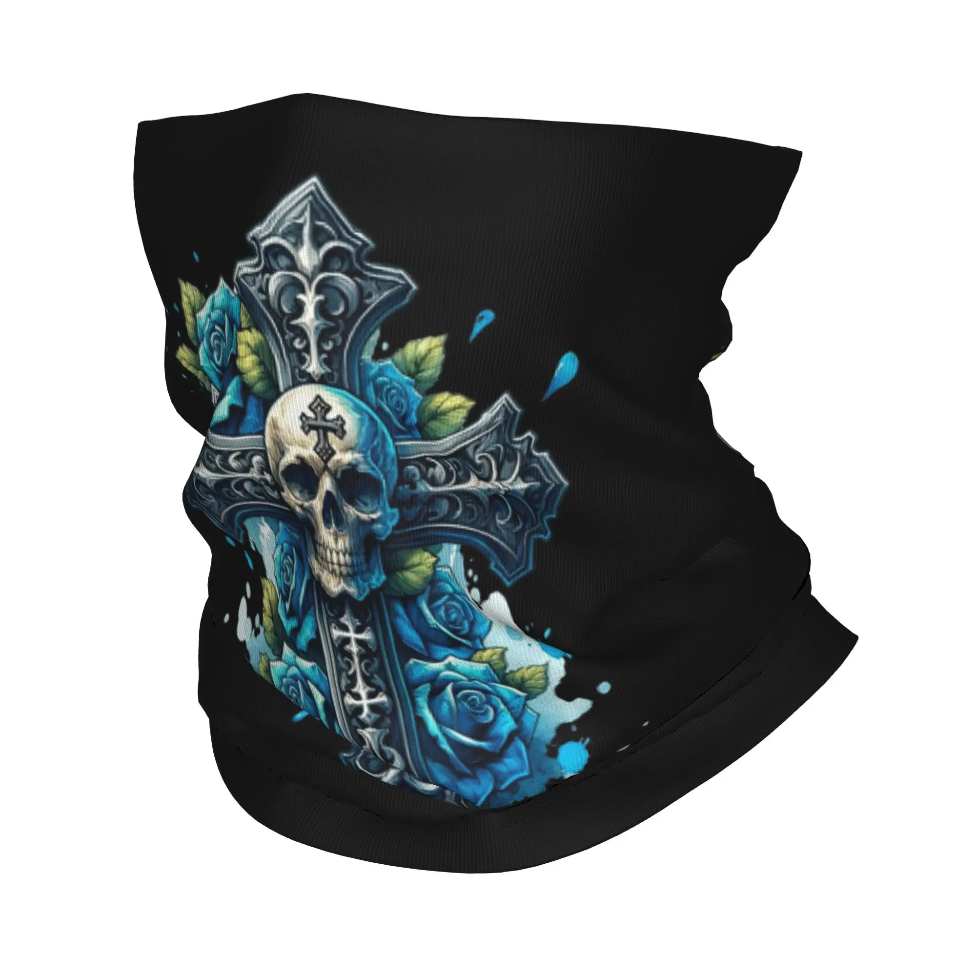 Gothic Floral Skull Cross Bandana Neck Gaiter Printed Face Scarf Multi-use Headwear Running For Men Women Adult