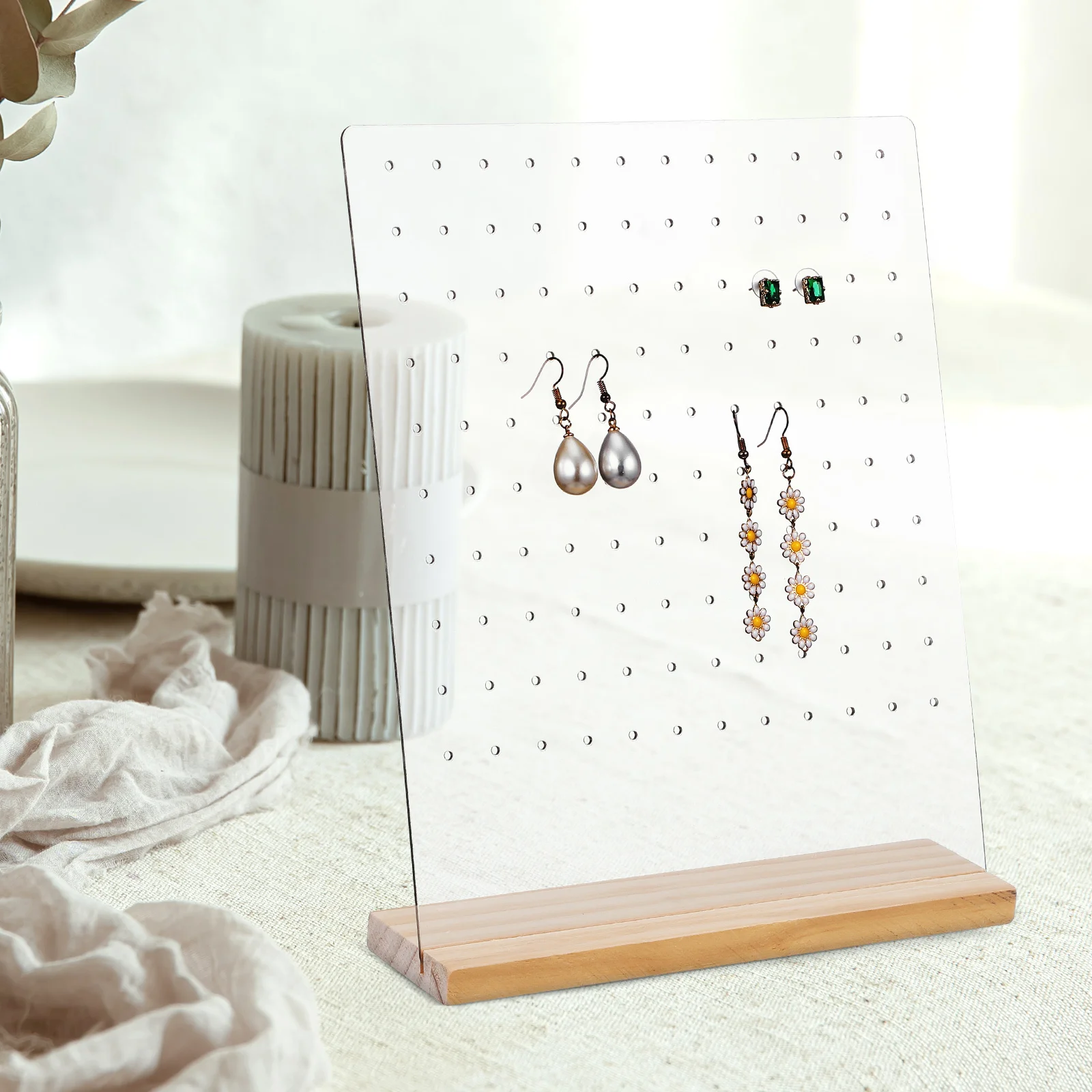 

4 шт., деревянная подставка, прозрачный акрил, 120 отверстий, съемная стойка для хранения ювелирных изделий, держатель для сережек, дисплей для хранения сережек